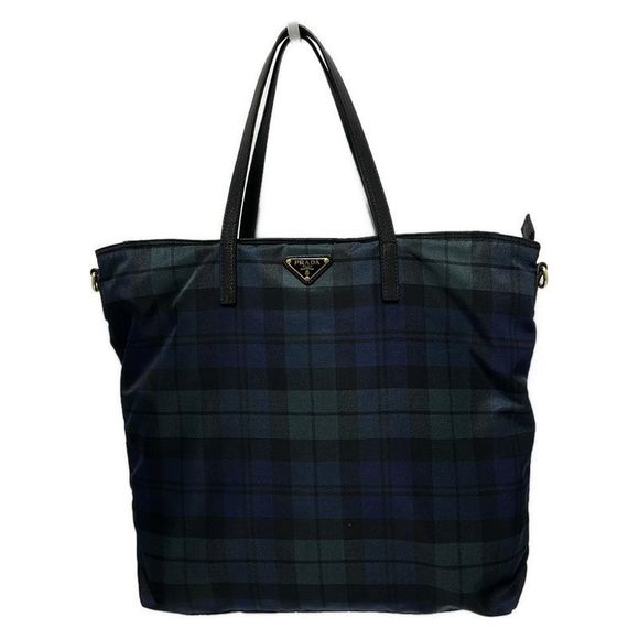 Prada Tote Bag - Black X Navy X Multi Plaid Leather - Picture 1 of 8
